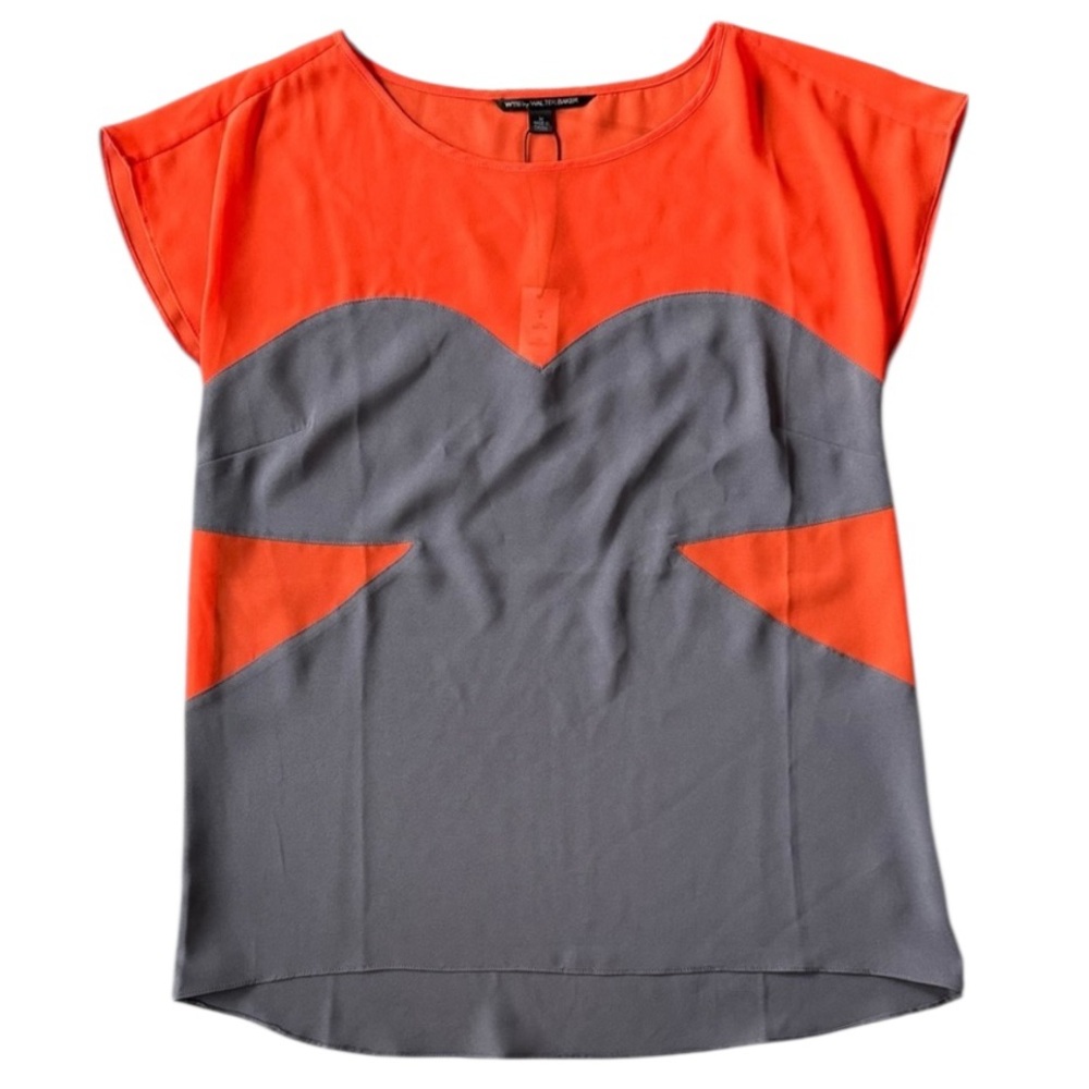 NEW NWT W118 By Walter Baker Rory Top, Grey and Orange Corset Colorblocked, Med